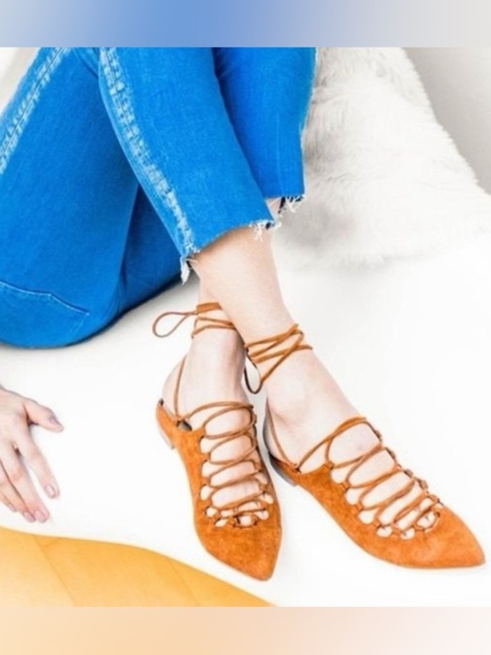 Stuart Weitzman Lace-Up Pointed Flats - Rust Brown Suede